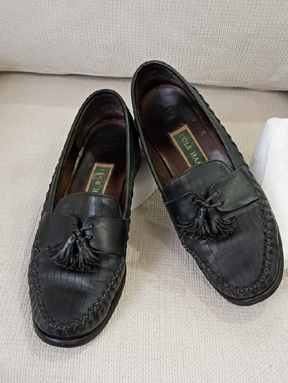 Cole Haan Black Leather Tassel Slip-On Loafers Lady